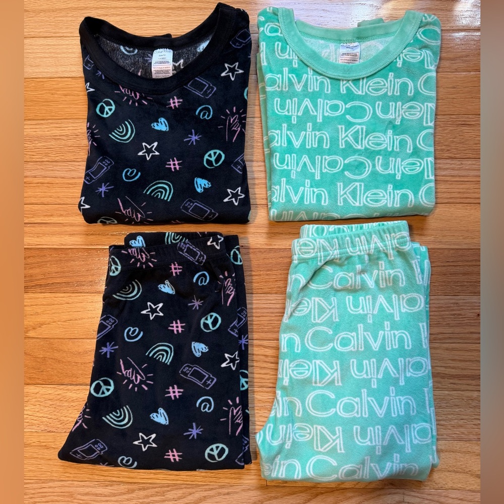 Calvin Klein Kids Two-Piece Pajama Sets in Black & Mint